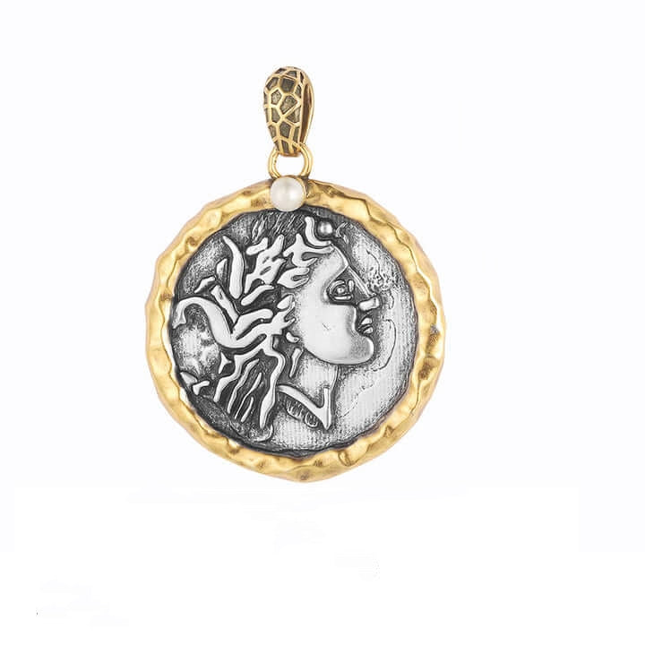 French Vintage Ancient Bronze Coin Pendant Necklace