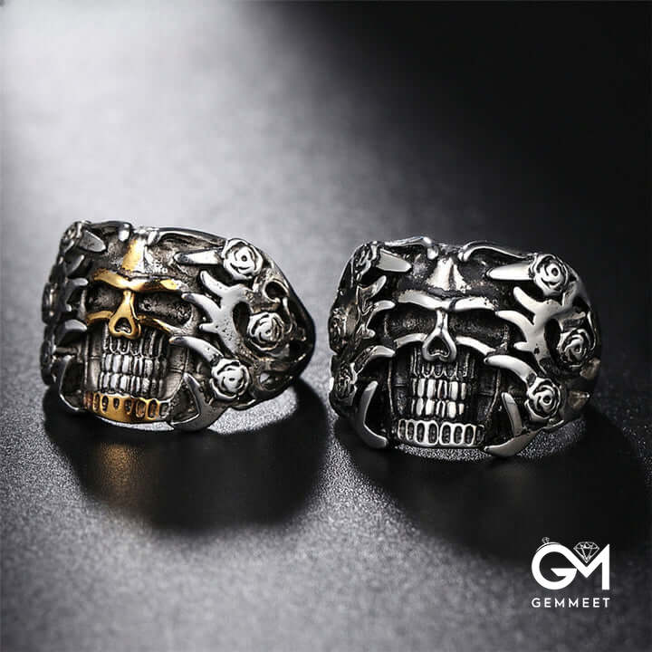 Rose Skull Titanium Steel Ring for Men