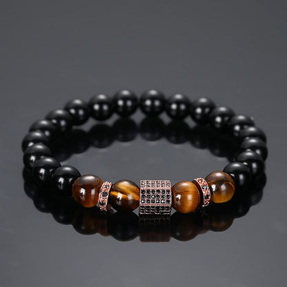 Men's Frosted Black Bead Tiger Eye Bracelet