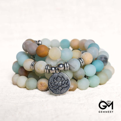 Tibetan Amazonite Stone Blessing Lotus Mala Bracelet