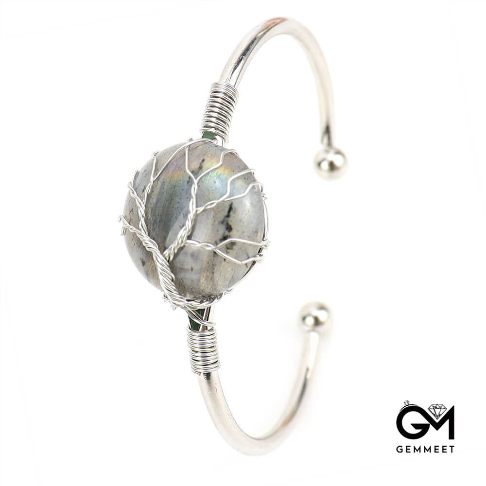 Silver Wire Wrapped Round Crystal Bracelet