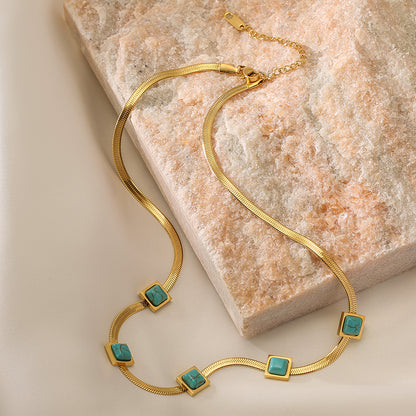 Bohemia Square Turquoise Flat Chain Necklace