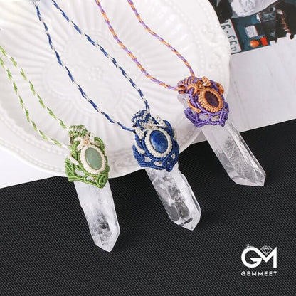 Clear Quartz Braided Rope Natural Stone Pendant Necklace