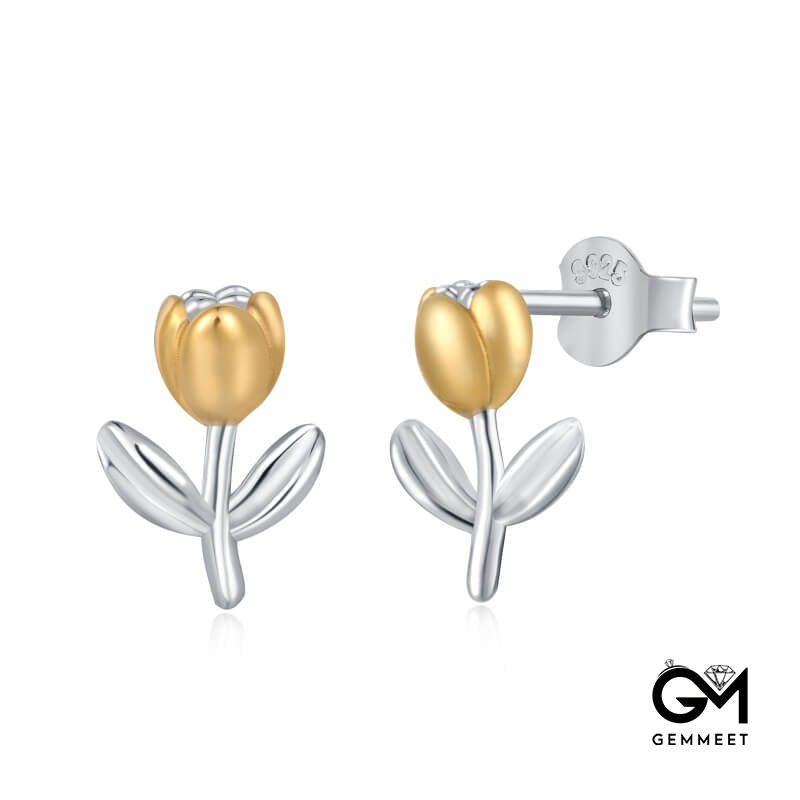 S925 Sterling Silver Simple Tulip Earrings