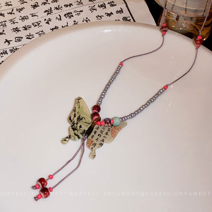 Woven Rope Butterfly Ceramic Necklace