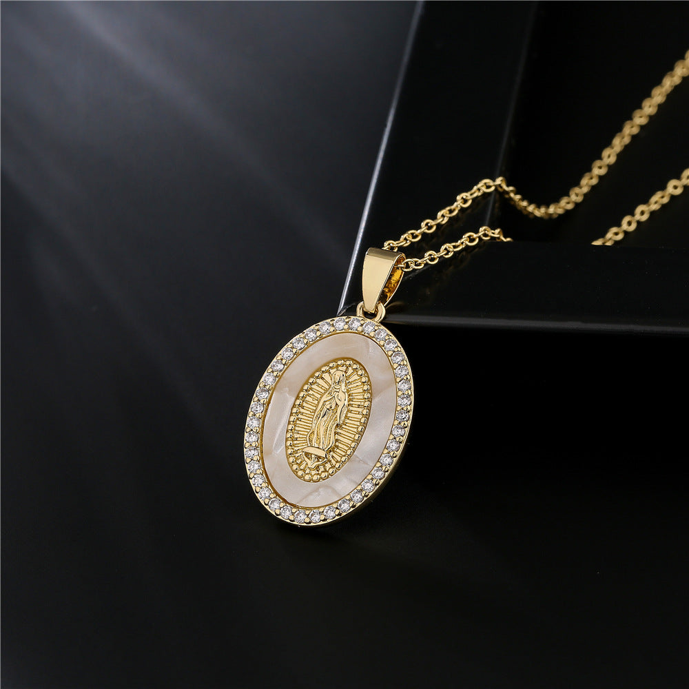 Virgin Mary Oval Disc Chain Necklace