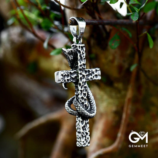 Vintage Cross Stainless Steel Python Pendant