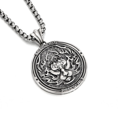 Round Flame Tiger Head Sterling Silver Pendants Necklace