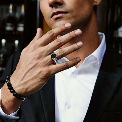 Fashion Men's Black Onyx Round Chain Ring