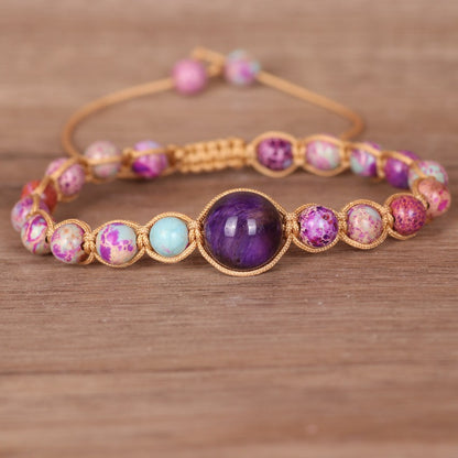 Purple Turquoise Bead Woven Bracelet