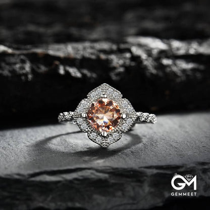 Apricot Pink Zircon Engraved Lace Adjustable Ring