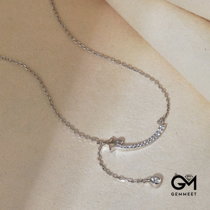 S925 Silver Zircon Hollow Star Smile Necklace