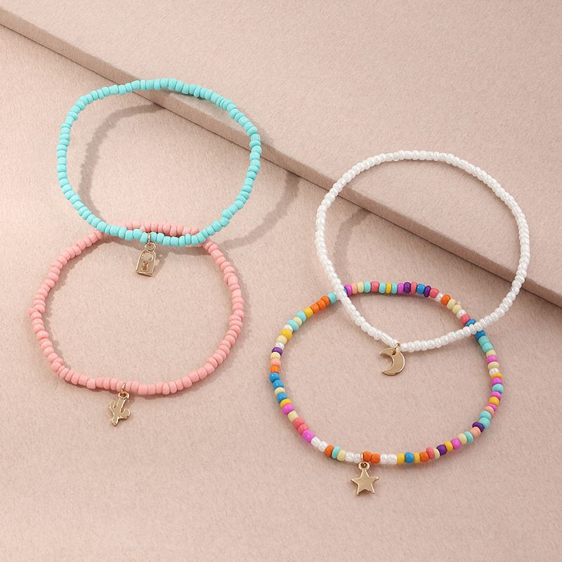 Moon & Star Bohemia 4 PCS Colorful Anklet Set