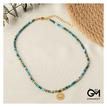 Elegant Blue Turquoise Beaded Evil Eye Necklace