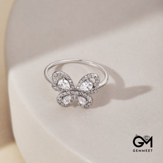 S925 Silver Full Zircon Butterfly Drop Ring