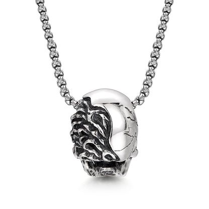 Sterling Silver Vintage Facial Damage Skull Pendants Necklace