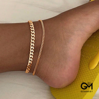 Bohemian Double Alloy Fishbone Chain Anklet