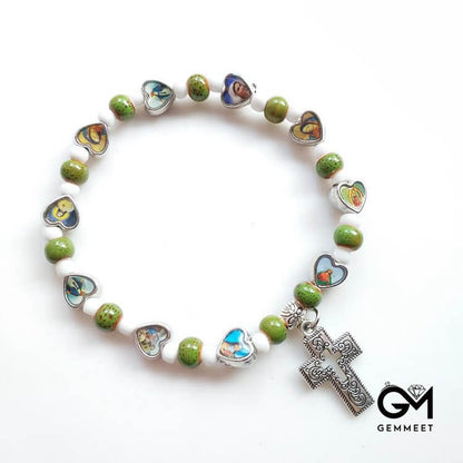 Stone Beads Christianity Cross Bracelet