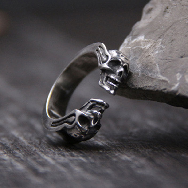 2 Skull Adjustable Thin Band Ring