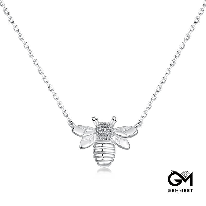 S925 Sterling Silver White Zircon Bee Necklace