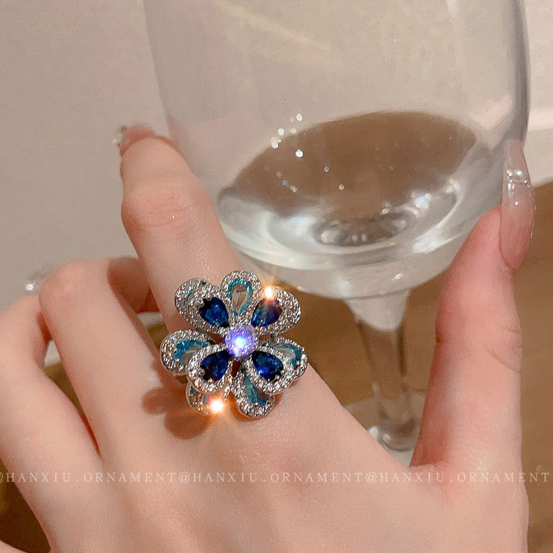 Zircon Blue Flower Fashion Ring