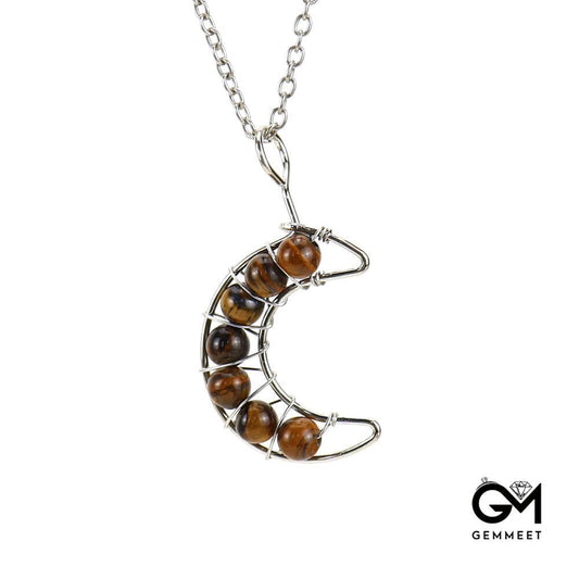 Crystal Beads Moon Pendant Necklace