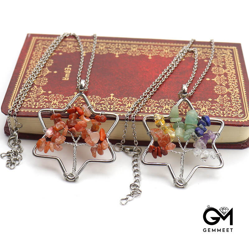 Crystal Hexagram Tree of Life Pendant Necklace