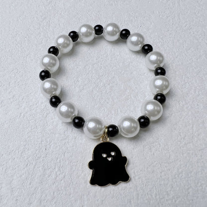 Halloween Pumpkin Bat Bracelet Acrylic Faux Pearl Orange Line Bracelet