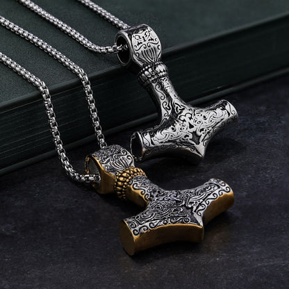 Vintage Viking Thor's Hammer Stainless Steel Pendant Necklace