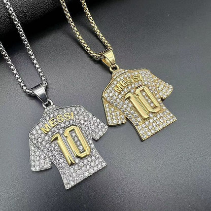 New Hip-hop Hiphop Jewelry Titanium Steel Gold-plated Inlaid Zircon Football MESSI10 Jersey Pendant