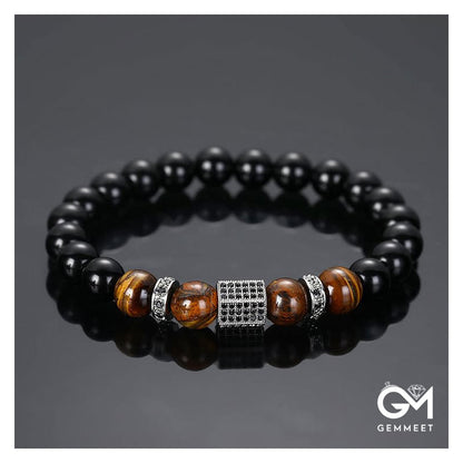 Men's Frosted Black Pearl Tiger Eye Stone Bracelet