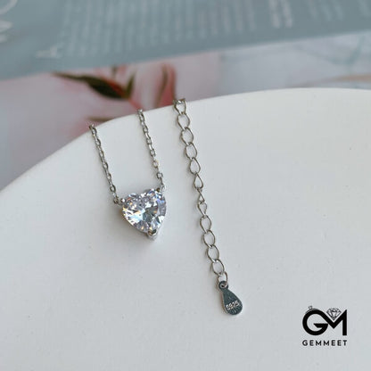 S925 Sterling Silver White Heart-shaped Zircon Necklace