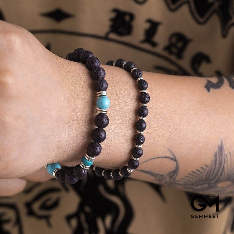 Lava Stone Turquoise Men Bracelet Set