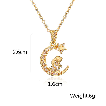 Full Stones Rabbit & Heart Moon Pendant Necklace