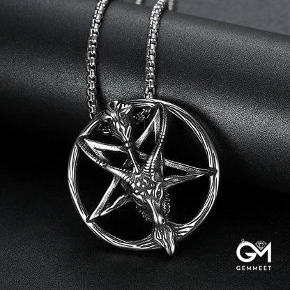 Stainless Steel Sheephead Pentagram Pendant Necklace