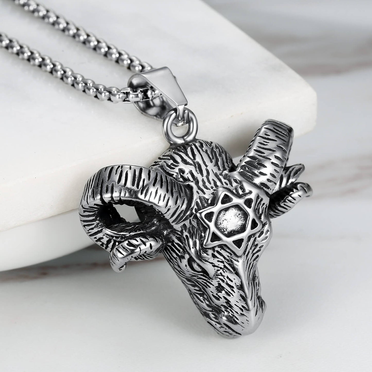 Stainless Steel Satanic Ram Hexagram Pendant Necklace