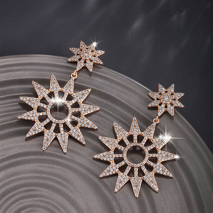 Vintage Sunflower Eight-pointed Star Zircon Earrings