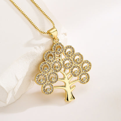 Hollow Life of Tree Full Stones Pendant Necklace