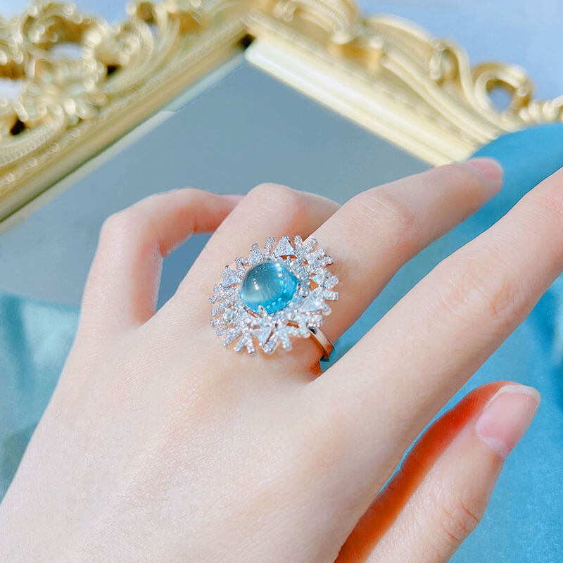 Big Round Cut Moonstone Snowflake Full Stone Ring