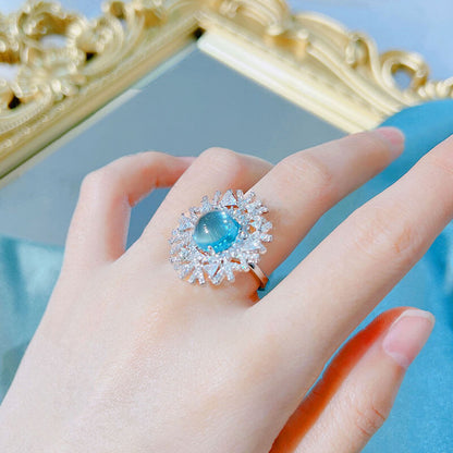 Big Round Cut Moonstone Snowflake Full Stone Ring