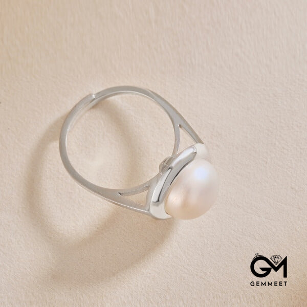 S925 Sterling Silver White Bead Pearl Smooth Ring