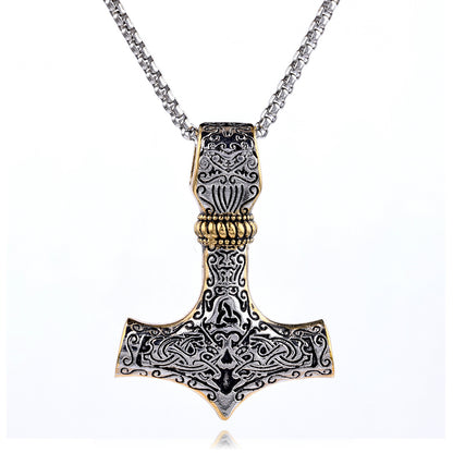 Vintage Viking Thor's Hammer Stainless Steel Pendant Necklace