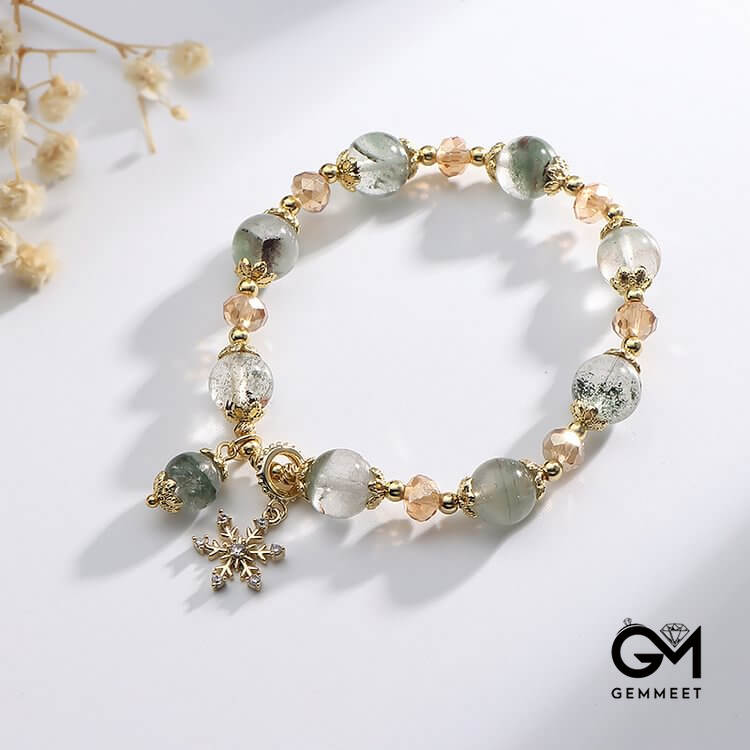 Green Phantom Quartz Zircon Snowflake Pendant Bracelet