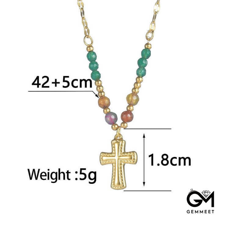 Crystal Beads Stainless Steel Cross Necklace