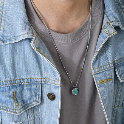 Square Pendant Men Long Sweater Chain Necklace