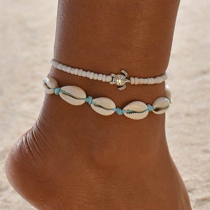 Boho Seashell Alloy Turtle Beaded Anklet