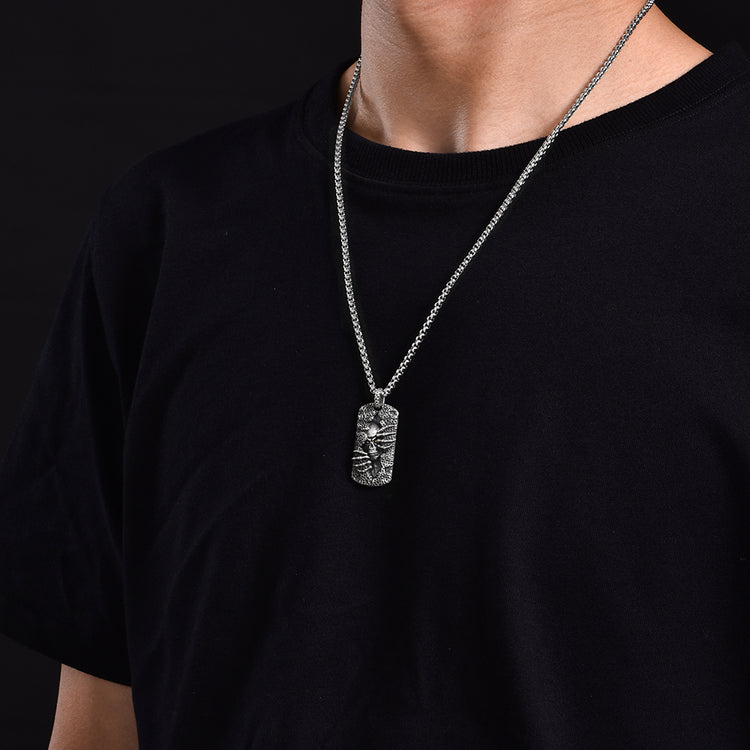 Shield Skull Pattern Sterling Silver Hip Hop Pendants Necklace