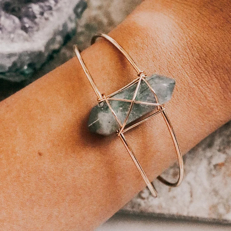 Natural Crystal Hexagon Post Wire Bracelet