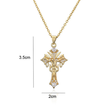 Cross Shape & Jesus Totem Pendant Necklace