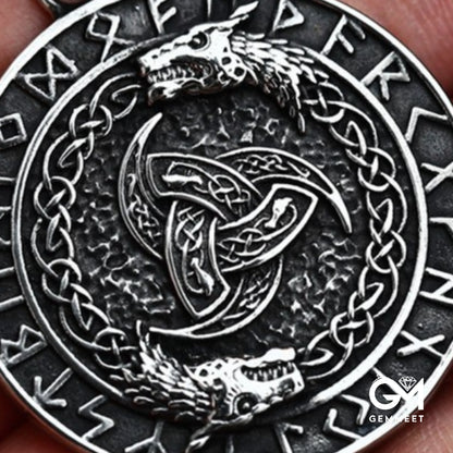 Stainless Steel Double Wolf Celtic Knot Pendant for Men